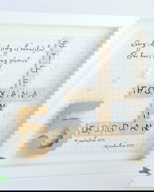 Rama personalizata pentru aniversare 5 ani de casatorie | Cadou pentru nunta de lemn | Tablou decorativ cu nume si data casatoriei