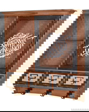 Bufetel de perete din lemn masiv maro cu sticla