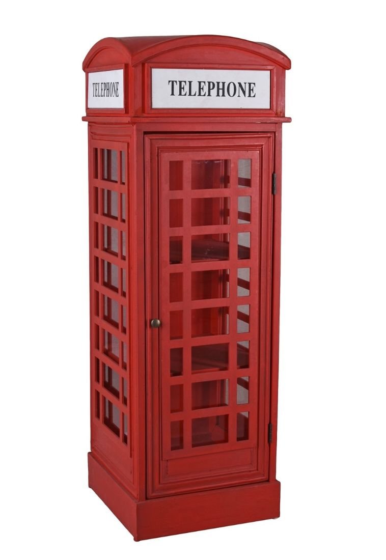 Vitrina cabina telefonica din lemn masiv rosu