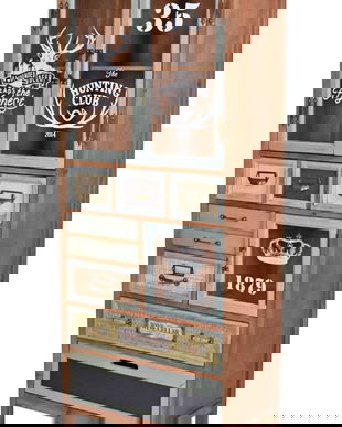 Vitrina industriala din lemn masiv cu decoratiuni metalice