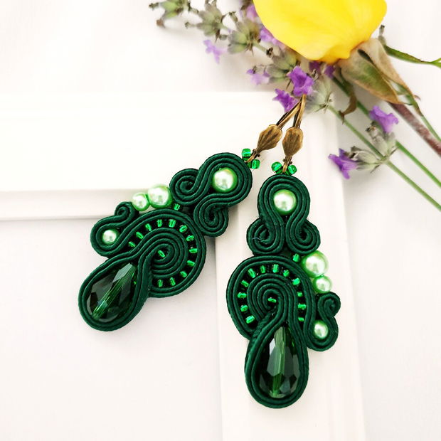 Cercei verzi, Cercei statement soutache,