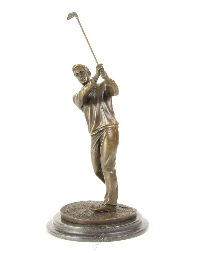 Jucator de golf-statueta din bronz pe un soclu din marmura