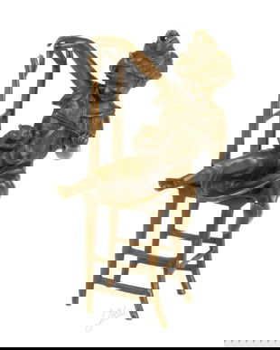 Fetita cu pisica-statueta din bronz masiv