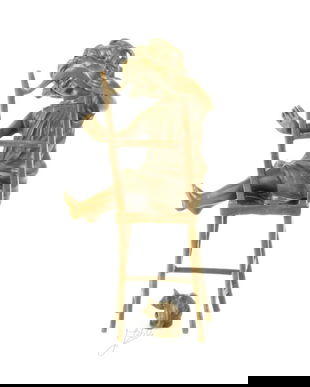 Fetita cu pisica-statueta din bronz masiv