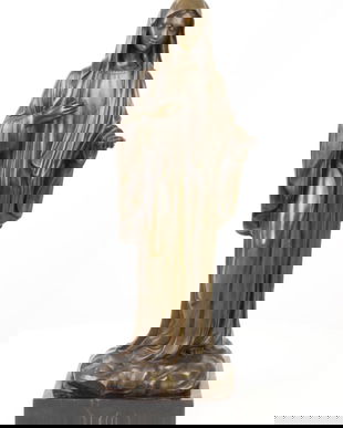 Fecioara Maria-statueta din bronz pe un soclu din marmura