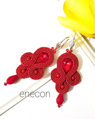 Cercei rosii soutache cu cristale