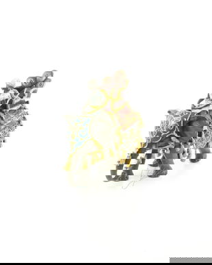 Arab calare pe elefant-statueta din bronz pictat