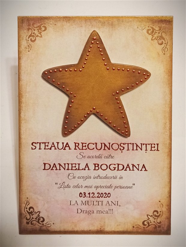 Tablou trofeu Steaua Recunostintei 30/20 cm