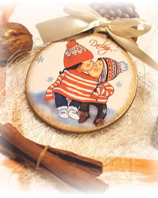 Decoratiune Craciun in forma de glob, din lemn, personalizabila