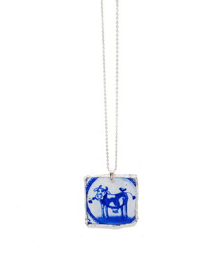 Colier cu pandantiv "Vache Bleu" din Argint 925, rasina si Fimo
