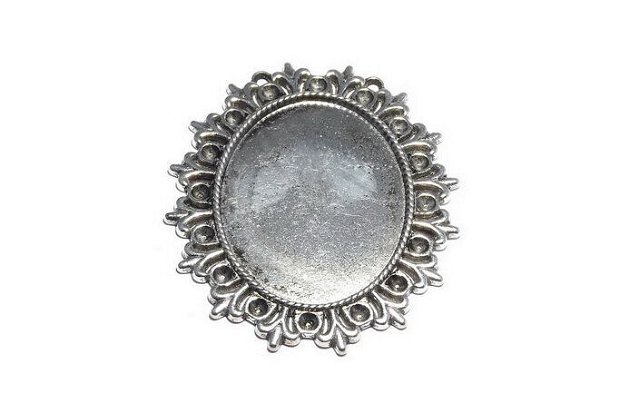 Pandantiv metalic, argintiu antichizat, 56x48 mm