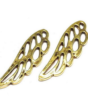Pandantiv metalic, auriu antichizat, aripa, 36x11 mm