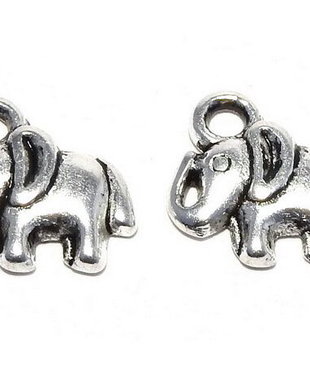 Pandantiv metalic, argintiu antichizat, elefant, 11x11 mm