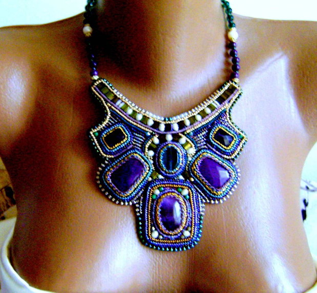 Colier statement Amethyst, antichitati recreate, unicat