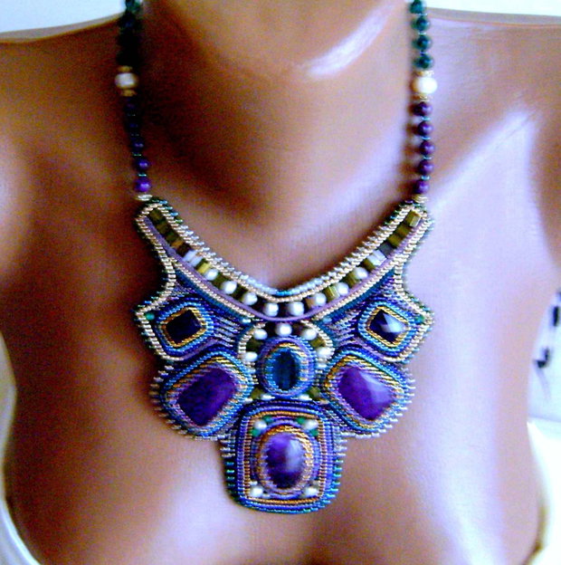 Colier statement Amethyst, antichitati recreate, unicat