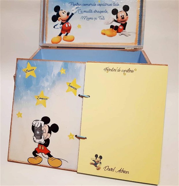 Cufar lemn 30/20/18 cm sau 40/30/20 cm, cu tema Mickey Mouse si poza