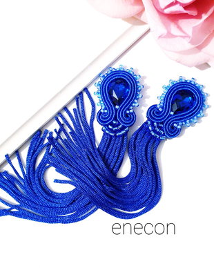 Cercei albaștri cu franjuri Cercei soutache