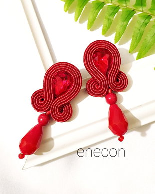 Cercei rosii soutache Cercei pe lob