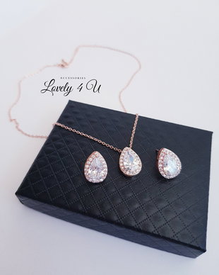 LARA *Set zirconiu ROSE-GOLD - Set colier si cercei cu pietre zirconiu