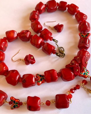 BUTTERFLIES AND CHRISTMAS-colier,bratara și cercei-coral