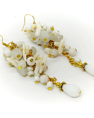 Cercei ciorchina  /snow / coral si jad