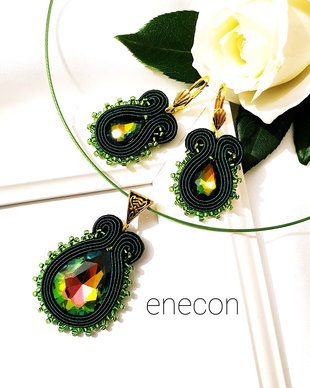 Set verde cu cristale curcubeu, Bijuterii soutache
