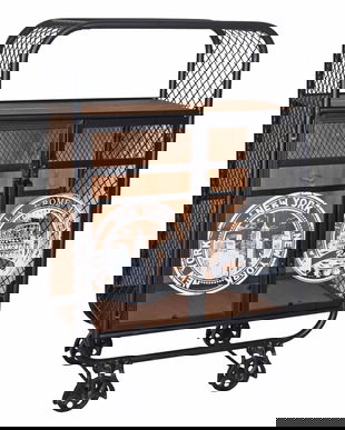 Bar industrial din lemn masiv cu roti metalice