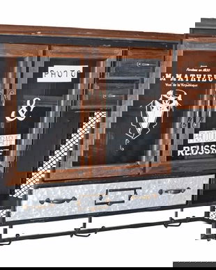 Bufetel de perete din lemn masiv maro cu metal