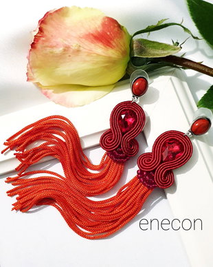 Cercei rosii cu franjuri, Cercei soutache, Cercei lungi