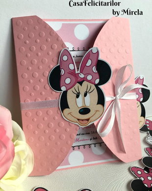 Invitatie botez fetite Minnie Mouse roz