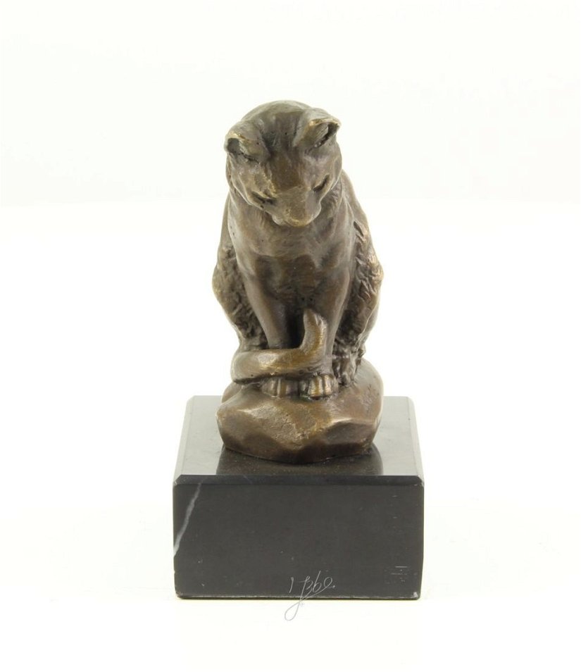 Pisicuta sezand-statueta din bronz pe un soclu din marmura