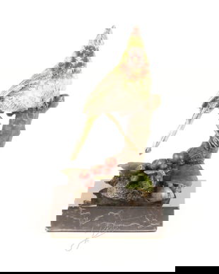 Pasare cardinal- statueta din bronz pe un soclu din marmura