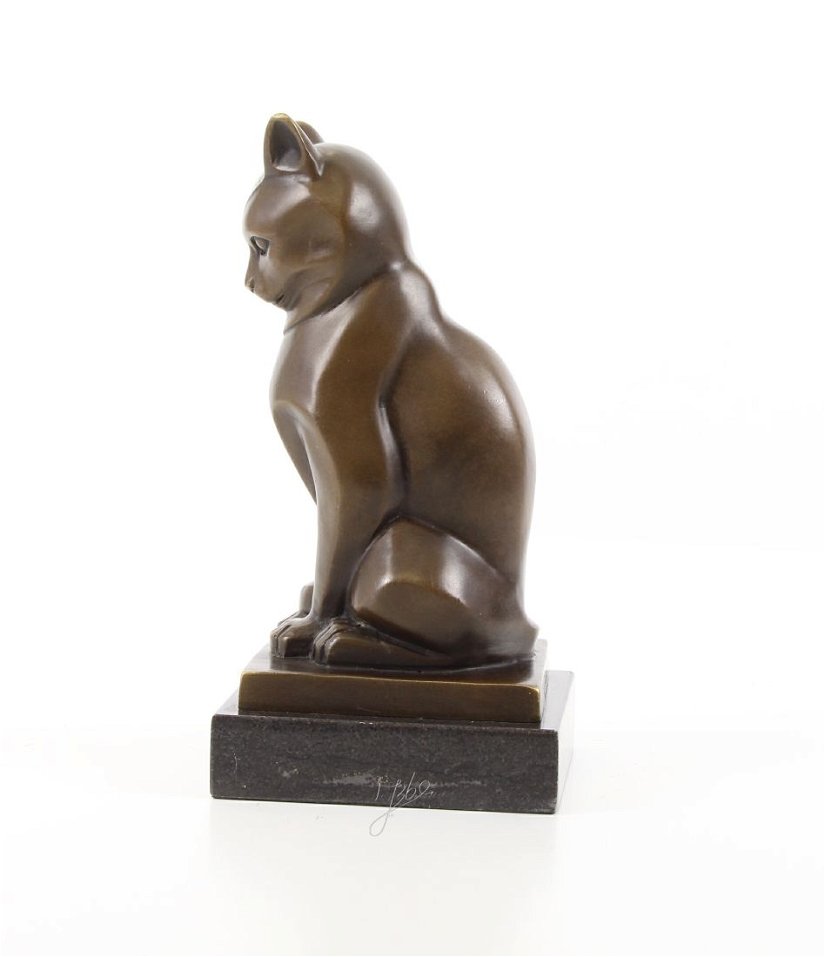 Pisicuta sezand-statueta din bronz pe un soclu din marmura