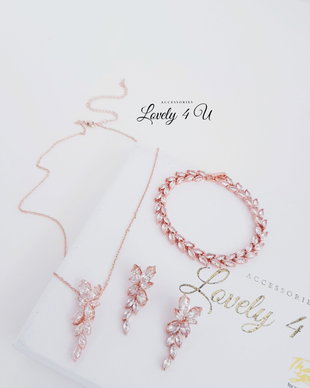 *Set zirconiu ROSE-GOLD - Set bratara, colier si cercei cu pietre zirconiu