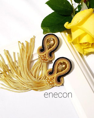 Cercei aurii cu franjuri , Cercei soutache, Cercei lungi, Cercei cristale