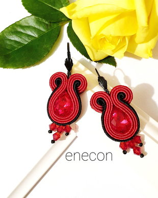 Cercei sosu si negru ch cristale, Cercei soutache