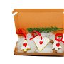 Glamour Christmas Box -Red Hearts- Trei globuri din pasta ceramica pictate cu foita de aur lichida