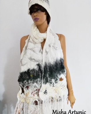 REZERVAT - Fular din tricot si lana merinos impaslita- Povesti de iarna