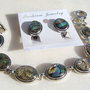 Set bratara reglabila si cercei clips-uri cu cabochoane ovale din paua abalone shell