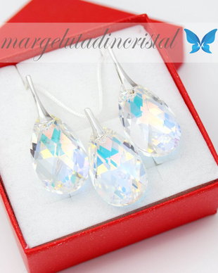 Set Swaovski / Argint 925 / Picatura / Crystal Aurore Boreale