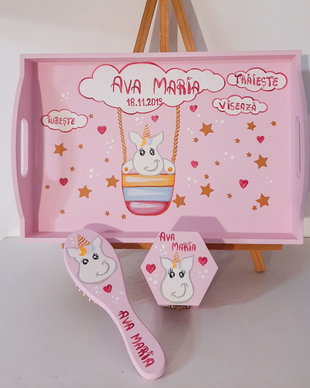 Set tava mot cu Unicorn pictat manual