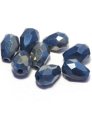 Margele din sticla, lacrima, opace, 6x4 mm, bleumarin