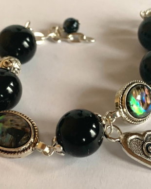 BRATARA ~PEACOCK HEART~onix,abalone,argint tibetan