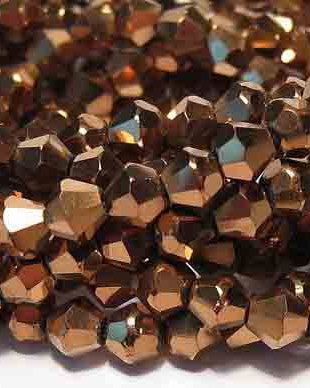 Cristale din sticla, biconice, 4 mm, electroplacate, cupru