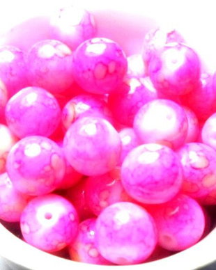 Margele sticla de lampa fucsia cu nunante de galben pai pastel 10 mm