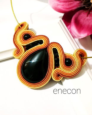 Colier onix, Colier soutache portocaliu-caramiziu