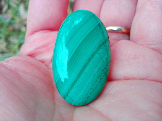 Inel Malachit natural si Argint 925 - IN857 - Inel verde oval, inel statement, cadou romantic, inel pietre semipretioase, inel reglabil, cadou sotie, cristale de colectie, cristaloterapie
