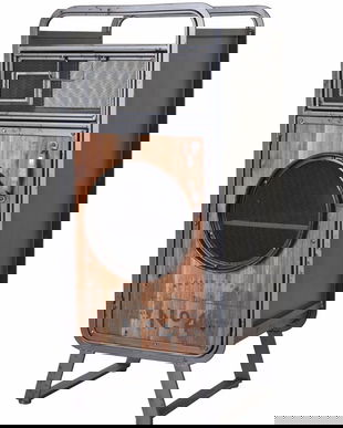 Noptiera industriala din metal negru cu lemn maro