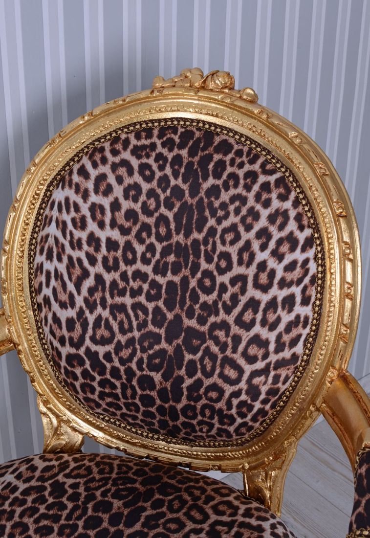 Semifotoliu din lemn masiv auriu cu tapiterie leopard