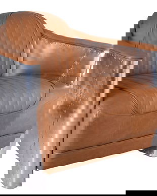 Fotoliu industrial din lemn masiv cu tapiterie maro deschis